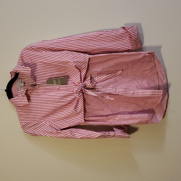 🎁2/20🎁NWT Hilary radley pink and white pin stripe pearl button up xs - Picture 3 of 9